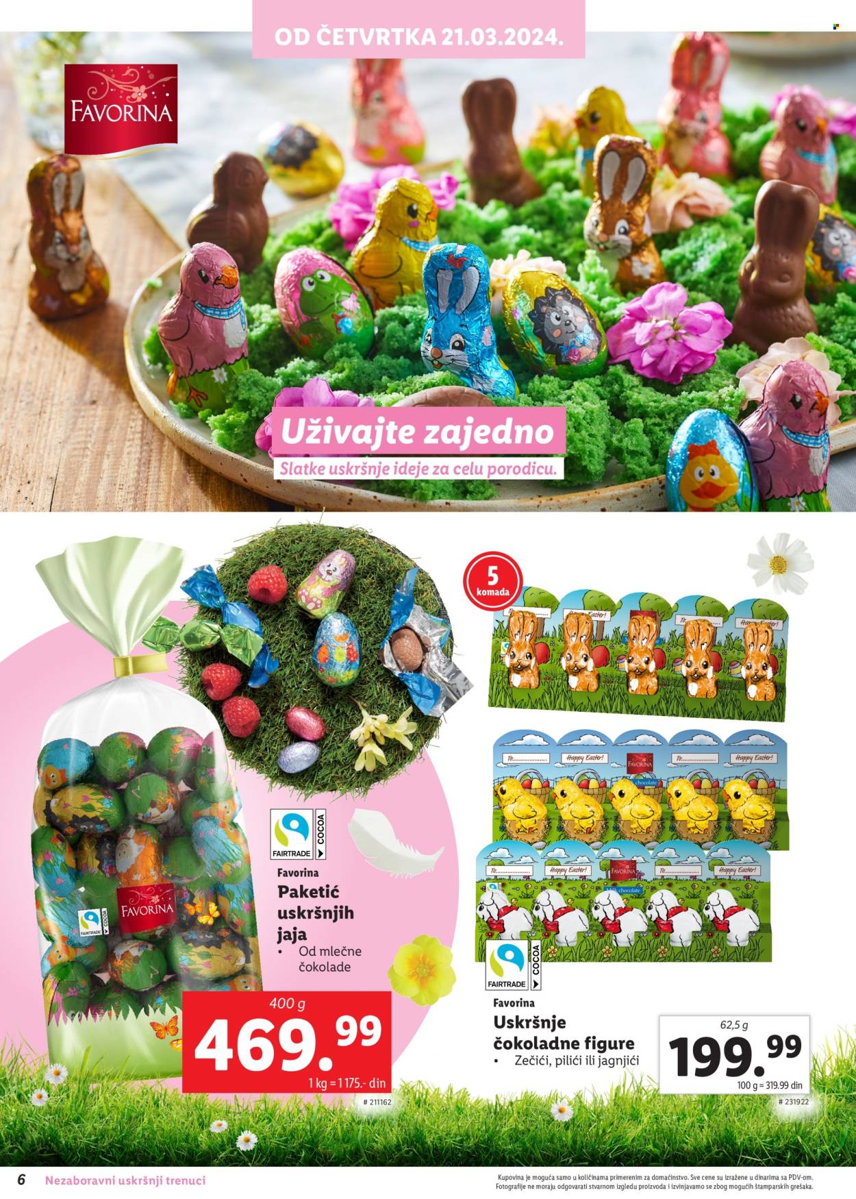 thumbnail - Lidl katalog - Proizvodi na akciji - Favorina, uskršnja jaja, čokoladna figurica, uskršnje čokoladice. Stranica 6.