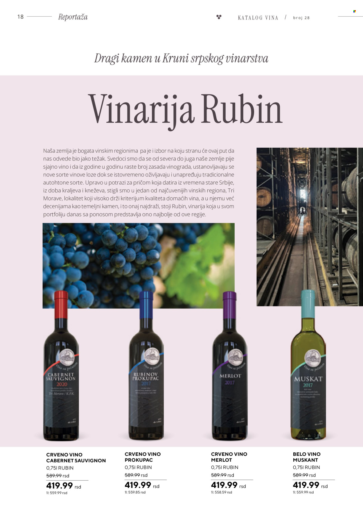 thumbnail - Roda katalog - 06.04.2024 - 06.05.2024 - Proizvodi na akciji - alkohol, Cabernet Sauvignon, crveno vino, Merlot, Rubin, belo vino, vino, Prokupac, zemlja. Stranica 18.