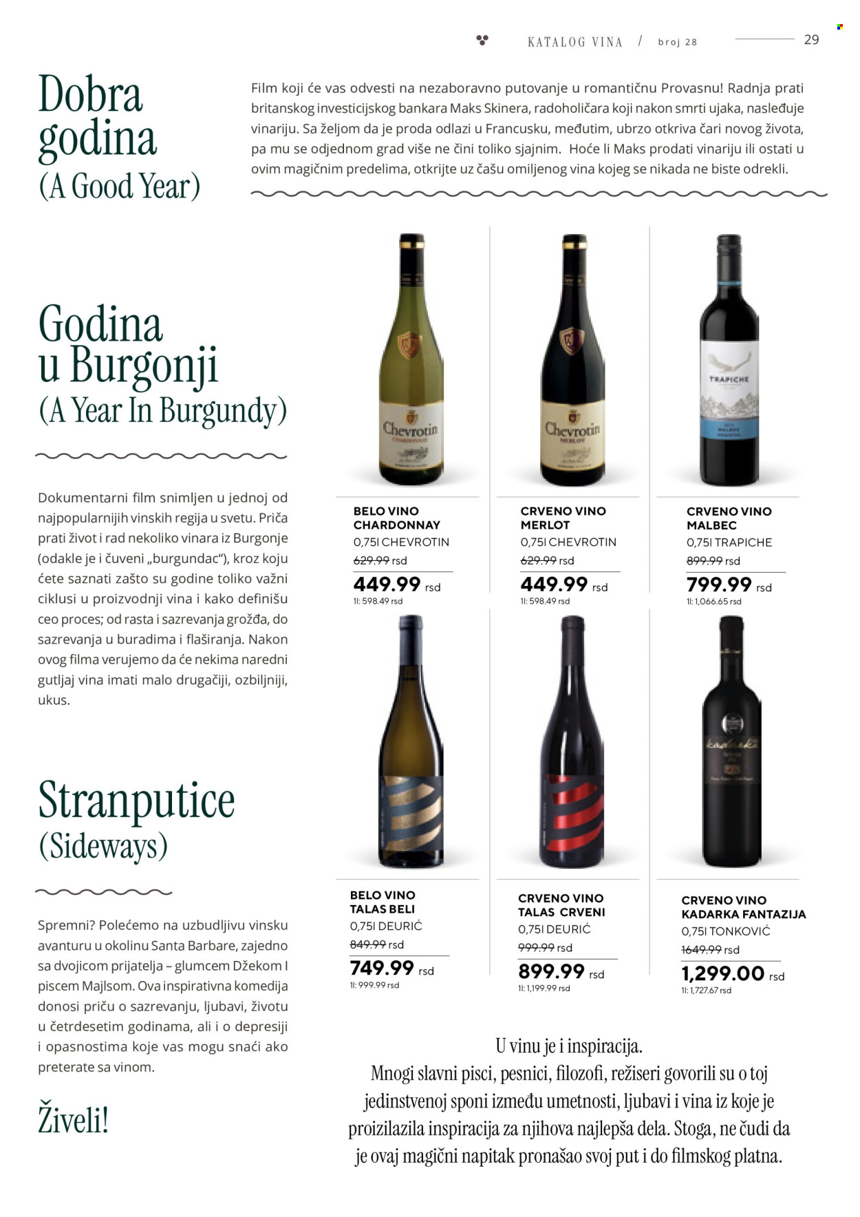 thumbnail - Roda katalog - 06.04.2024 - 06.05.2024 - Proizvodi na akciji - alkohol, napitak, crveno vino, Chardonnay, Merlot, belo vino, vino, Fantazija Kadarka. Stranica 29.