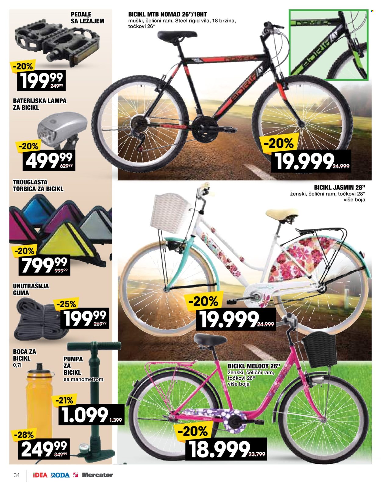 thumbnail - Roda katalog - 08.04.2024 - 05.05.2024 - Proizvodi na akciji - torbica, set pedala, svetlo za bicikl, torba za bicikl, unutrašnja guma za bicikl, boca za bicikl, lampa. Stranica 34.