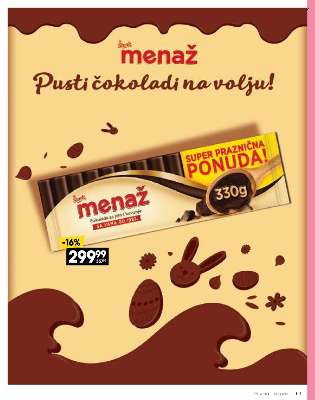 thumbnail - Roda katalog - 08.04.2024 - 05.05.2024 - Proizvodi na akciji - čokolada, čokolada za kuvanje, Menaž, Štark, STARK. Stranica 63.