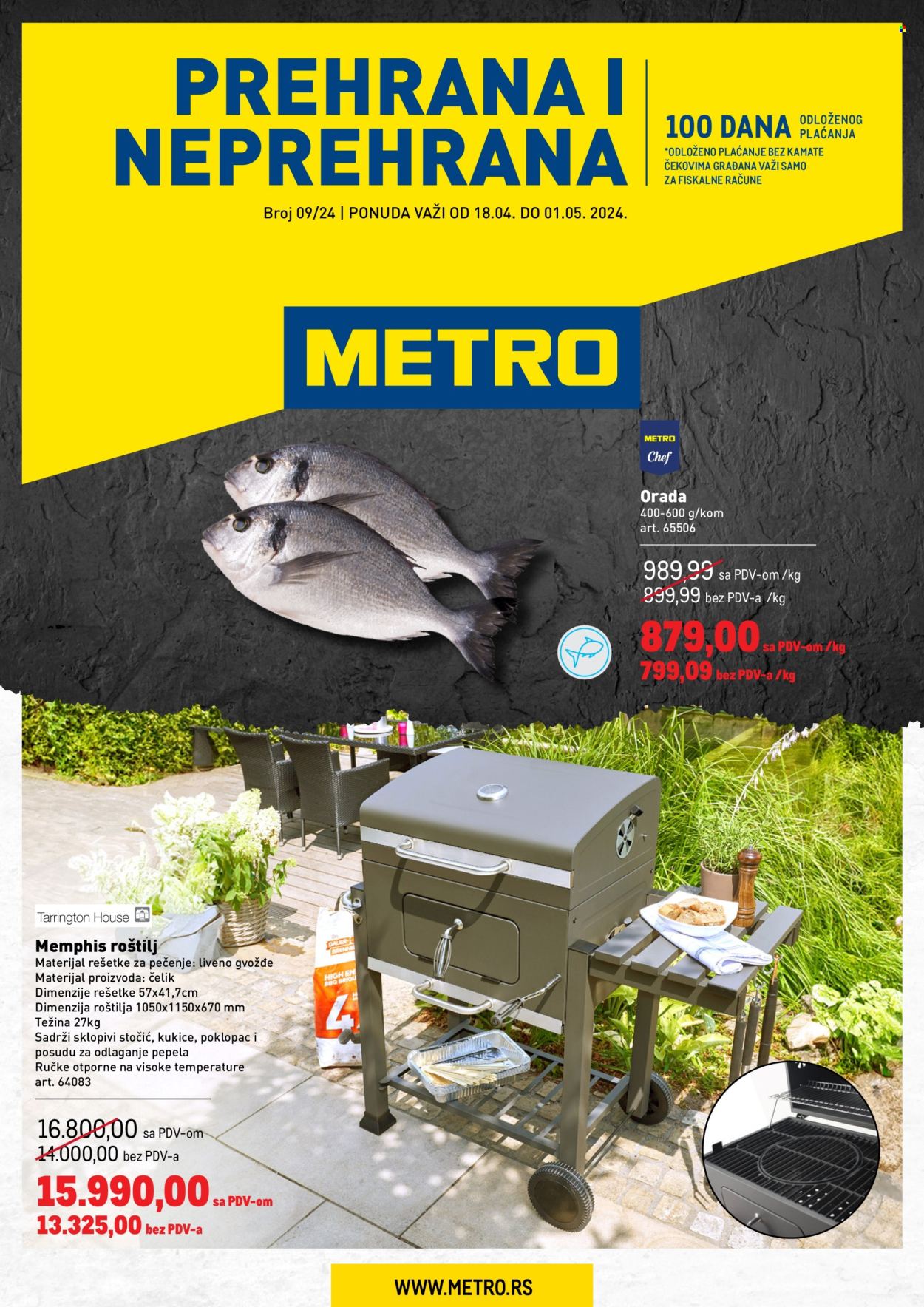 thumbnail - Metro katalog - 18.04.2024 - 01.05.2024 - Proizvodi na akciji - Metro Chef, orada, riba, poklopac, stočić, sto, roštilj. Stranica 1.