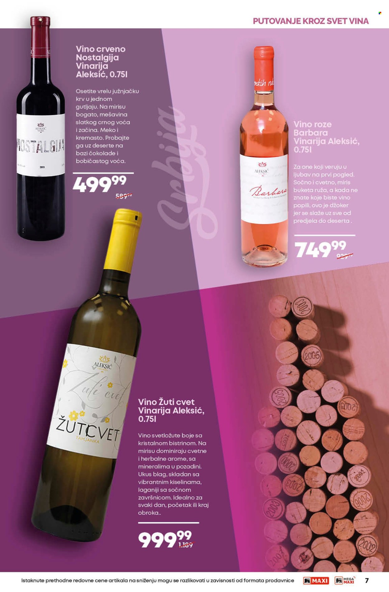 thumbnail - Maxi katalog - 11.04.2024 - 08.05.2024 - Proizvodi na akciji - alkohol, crveno vino, roze vino, belo vino, vino, Tamjanika, Vinarija Aleksić, ruže. Stranica 7.