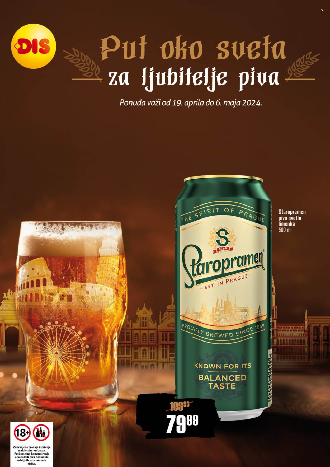 thumbnail - DIS katalog - 19.04.2024 - 06.05.2024 - Proizvodi na akciji - pivo svetle, Staropramen, pivo, alkohol. Stranica 1.