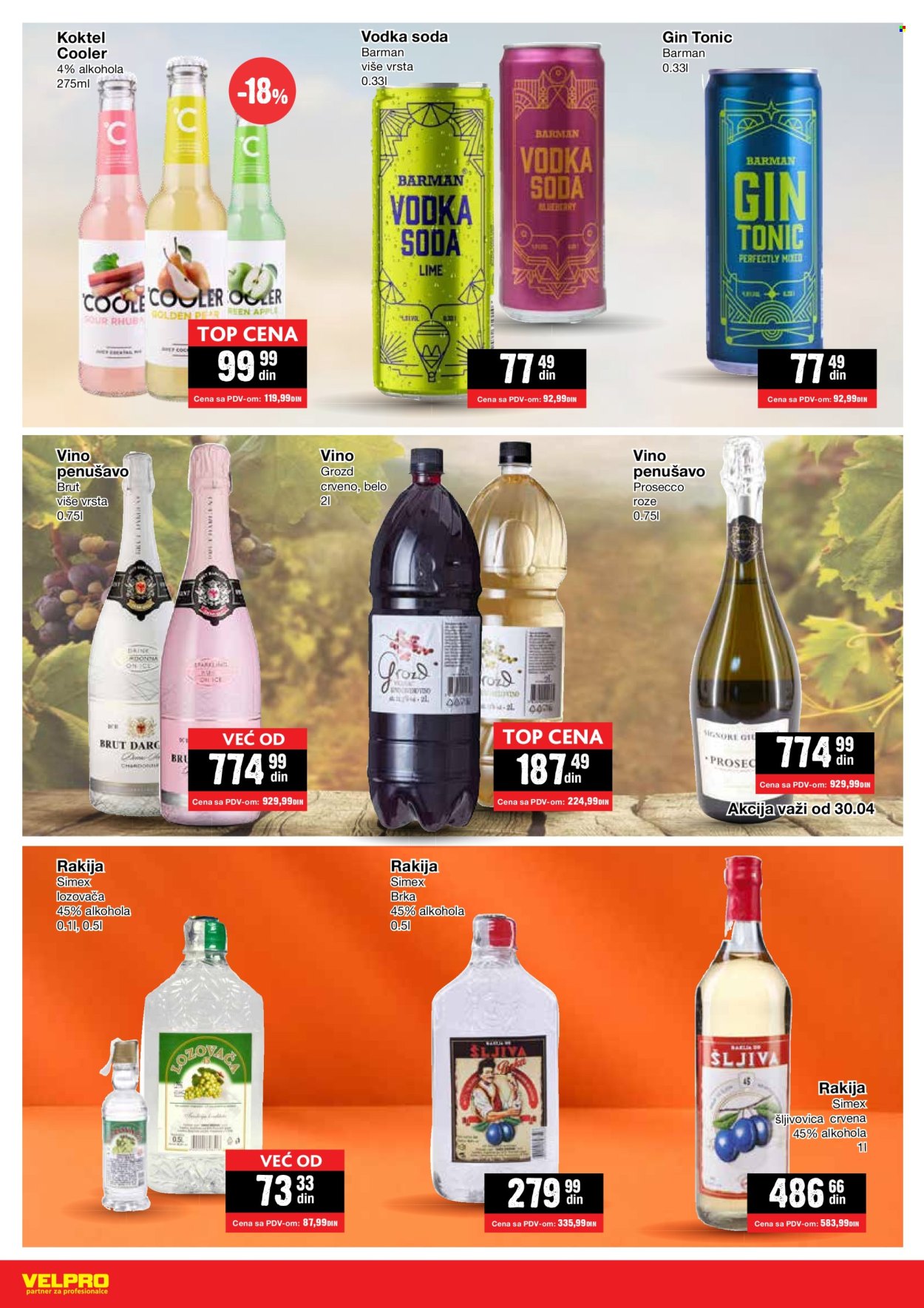 thumbnail - Velpro katalog - 22.04.2024 - 18.05.2024 - Proizvodi na akciji - alkohol, koktel, tonik, vino penušavo, vino, Prosseco, gin, rakija. Stranica 16.