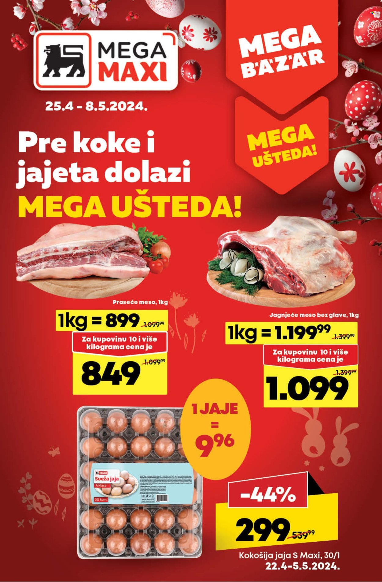 thumbnail - Mega Maxi katalog - 25.04.2024 - 08.05.2024 - Proizvodi na akciji - svinjsko meso, jagnjeće meso, jaja. Stranica 1.