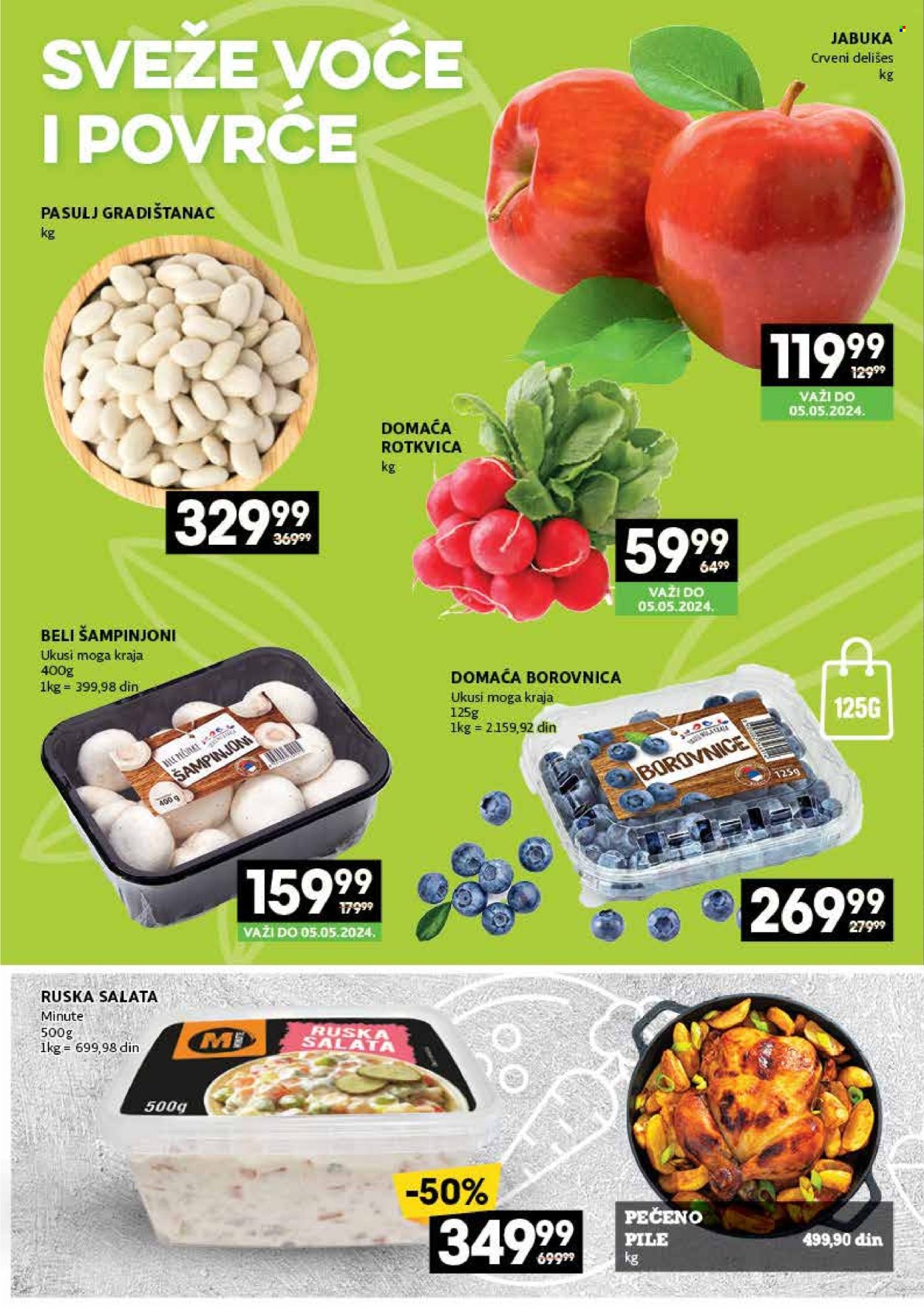 thumbnail - Idea katalog - 29.04.2024 - 12.05.2024 - Proizvodi na akciji - pečeno pile, pasulj, salata, rotkvica, borovnica, jabuka, crvena jabuka, šampinjoni, gotovo jelo, ruska salata. Stranica 8.