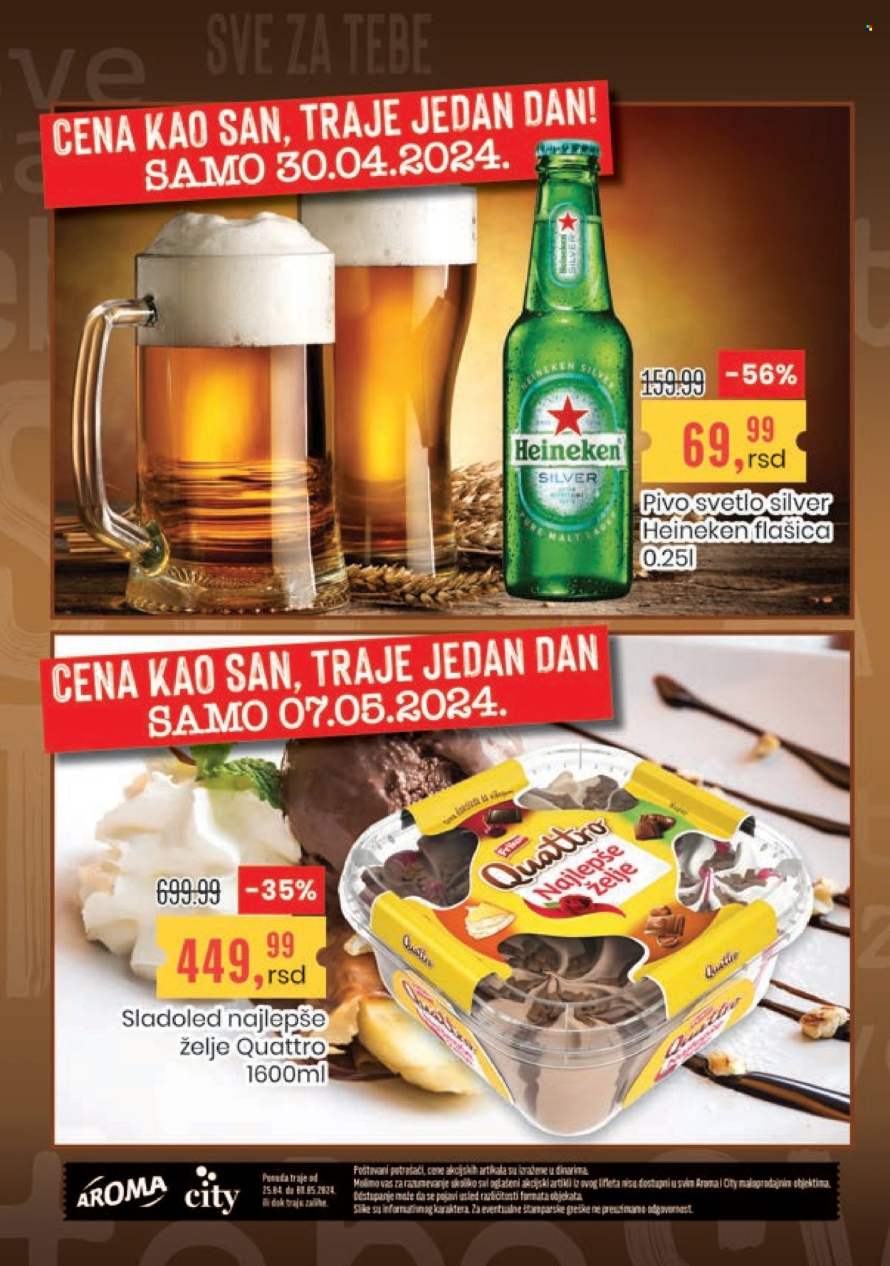 thumbnail - Aroma Market katalog - 25.04.2024 - 08.05.2024 - Proizvodi na akciji - Heineken, pivo svetle, pivo, alkohol, sladoled, bombonjera, flašica. Stranica 20.