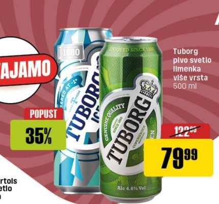 Tuborg pivo svetlo limenka više vrsta