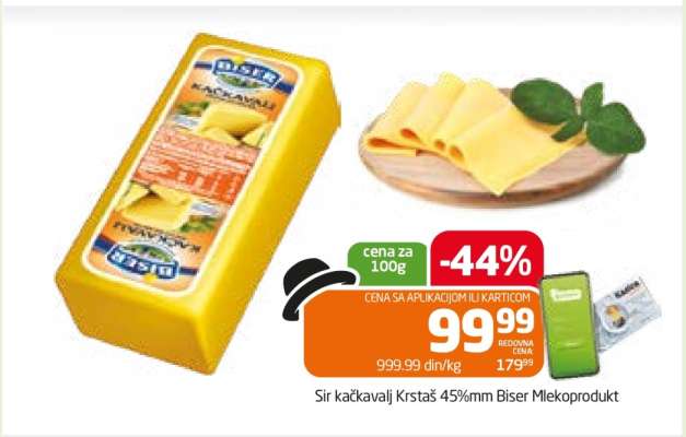 Sir kačkavalj Krstaš 45%mm Biser Mlekoprodukt