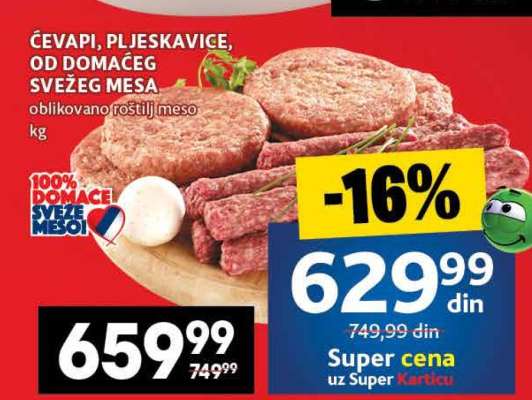 ĆEVAPI PLJESKAVICE OD DOMAĆEG SVEŽEG MESA