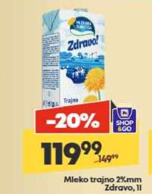 Mleko trajno 2%mm Zdravo, 1l