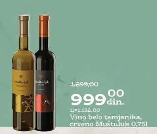 Vino belo tamjanika, crveno Muštuluk 0.75l
