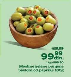 Masline zelene punjene pastom od paprike 100g