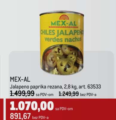 MEX-AL Jalapeno paprika rezana