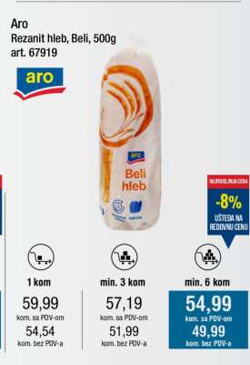 Aro Rezani hleb, Beli, 500g