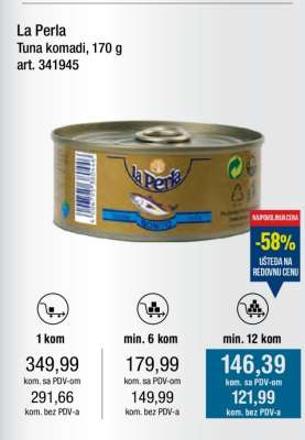 La Perla Tuna komadi, 170 g