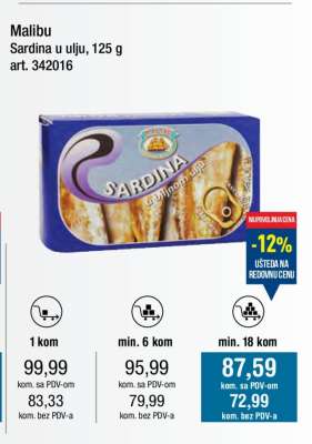 Malibu Sardina u ulju, 125 g