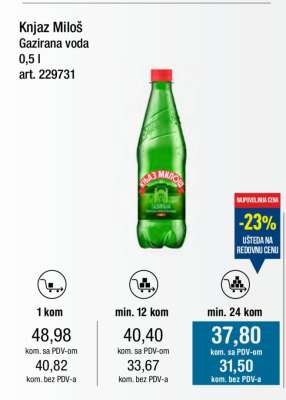 Knjaz Miloš Gazirana voda 0,5 l