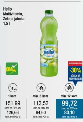 Hello Multivitamin, Zelena jabuka, 1,5 l