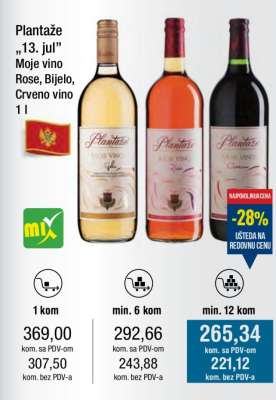 Plantaže „13. jul” Moje vino Rose, Bijelo, Crveno vino 1 l