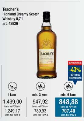 Teacher’s Highland Creamy Scotch Whiskey 0,7 l