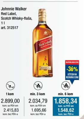 Johnnie Walker Red Label, Scotch Whisky-flaša, 1 l