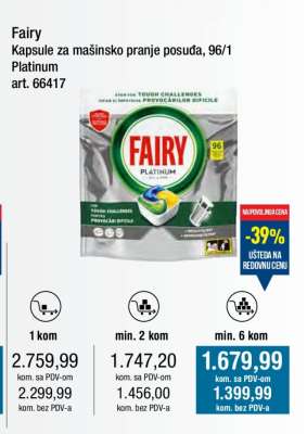 Fairy Kapsule za mašinsko pranje posuda, 96/1 Platinum