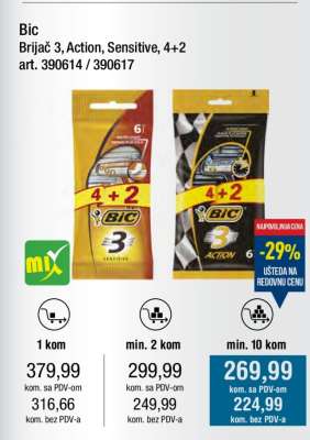 Bic Brijač 3, Action, Sensitive, 4+2