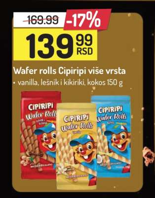 Wafer rolls Cipiripi više vrsta