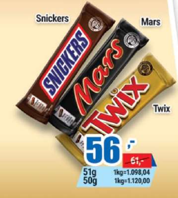 Snickers, Mars, Twix
