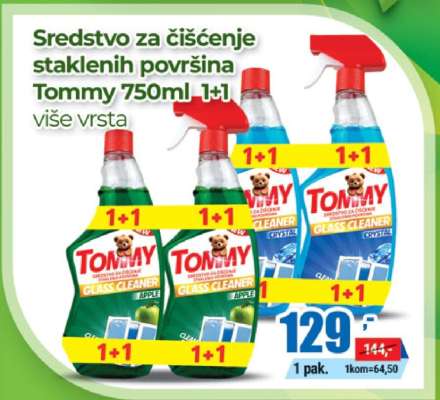 Sredstvo za čišćenje staklenih površina Tommy 750ml 1+1