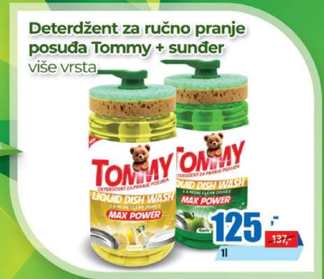 Deterdžent za ručno pranje posuđa Tommy + sunđer