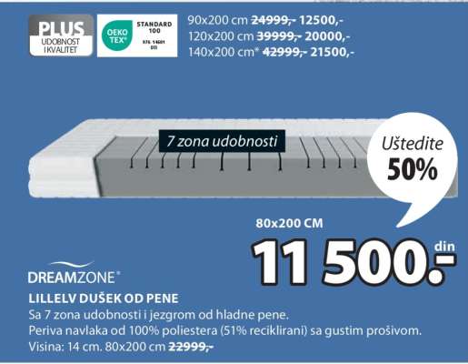 DREAMZONE LILLELV DUŠEK OD PENE