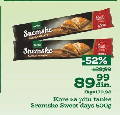 Kore za pitu tanke Sremske Sweet days 500g