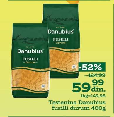 Testenina Danubius fusilli durum 400g