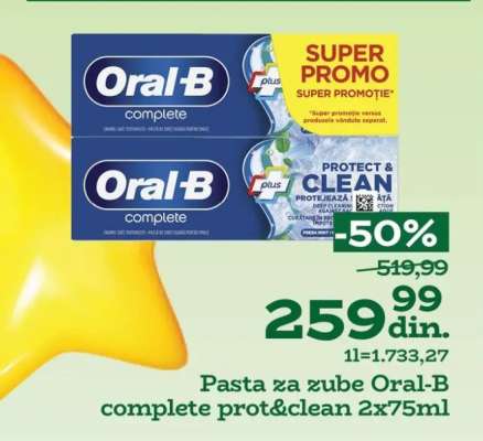 Pasta za zube Oral-B complete prot&clean 2x75ml