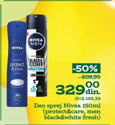 Deo sprej Nivea 150ml (protect&care, men black&white fresh)