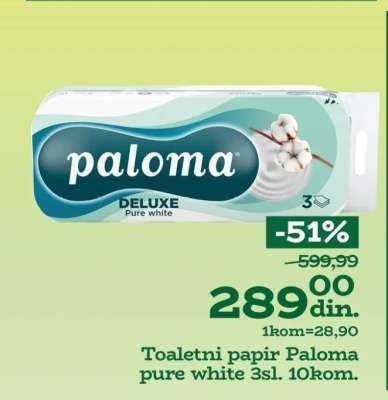 Toaletni papir Paloma pure white 3sl. 10kom.