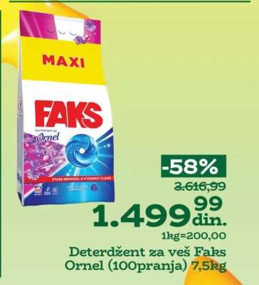 Deterdžent za veš Faks Ornel (100pranja) 7,5kg