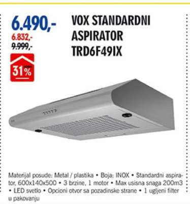 VOX STANDARDNI ASPIRATOR TRD6F49IX