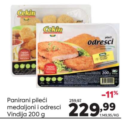 Panirani pileći medaljoni i odresci Vindija 200 g