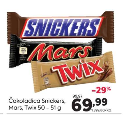 Čokoladica Snickers, Mars, Twix 50-51 g