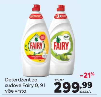 Deterdžent za sudove Fairy 0,9 l više vrsta