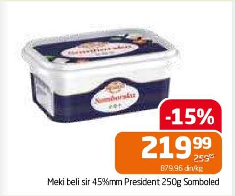 Meki beli sir 45%mm President 250g Somboled
