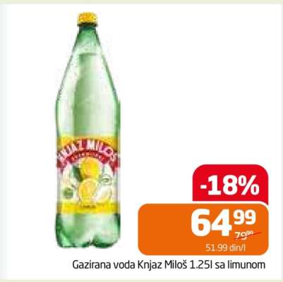 Gazirana voda Knjaz Miloš 1.25l sa limunom