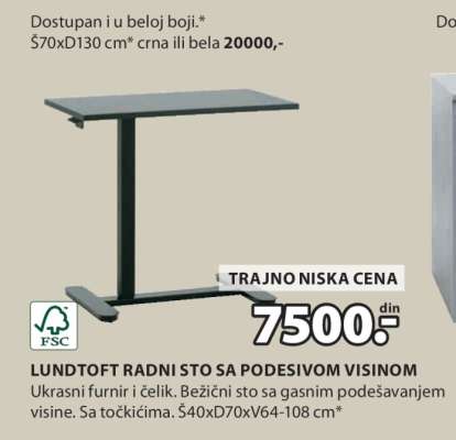 LUNDTOFT RADNI STO SA PODESIVOM VISINOM
