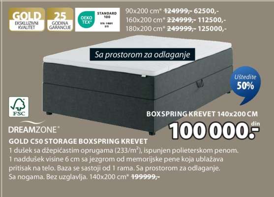 DREAMZONE GOLD C50 STORAGE BOXSPRING KREVET
