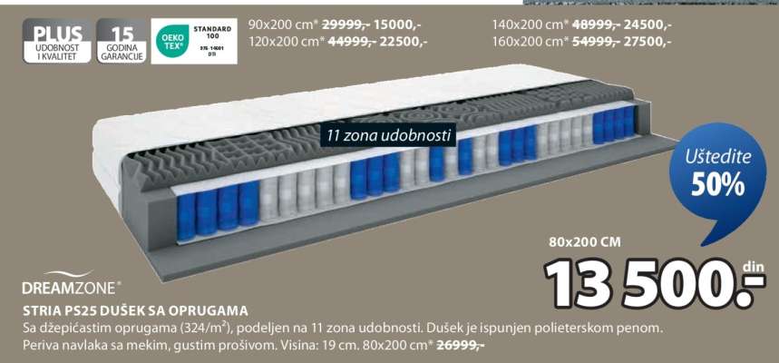 DREAMZONE STRIA PS25 DUŠEK SA OPRUGAMA