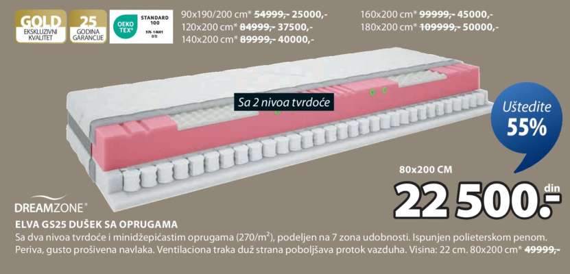 DREAMZONE ELVA GS25 DUŠEK SA OPRUGAMA